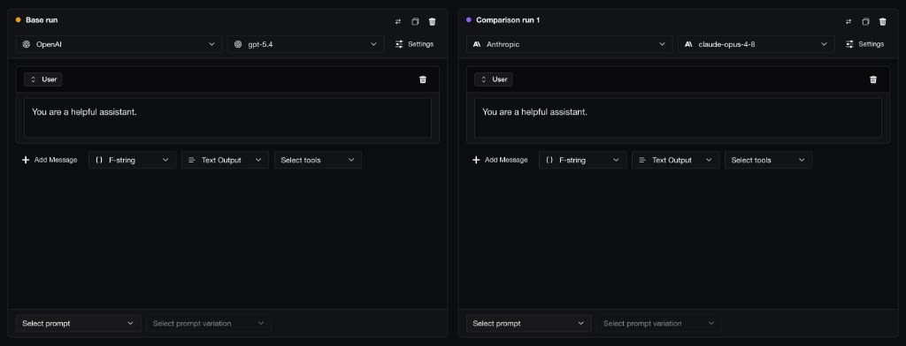 Side-by-side prompt comparison in Confident AI.